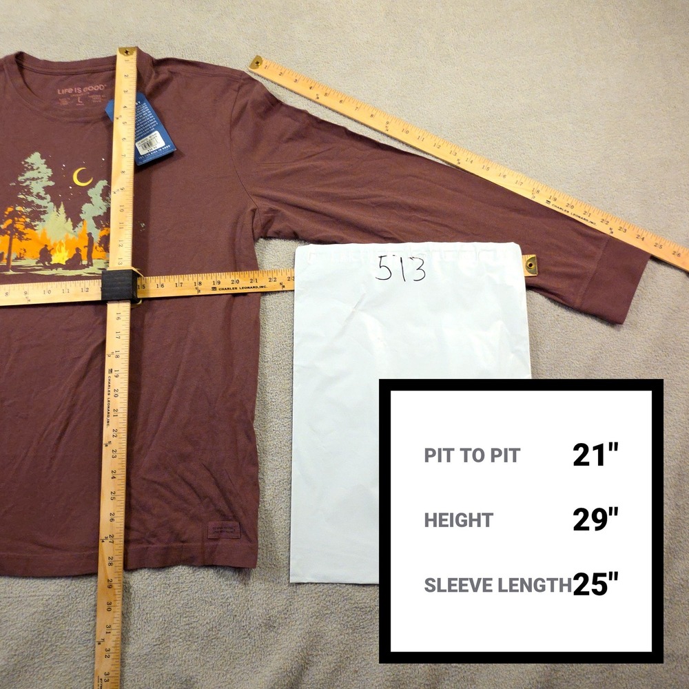 Life Is Good Long Sleeve Shirt Mens Large Brown Outdoor Campfire Graphic Skater - Picture 4 of 9